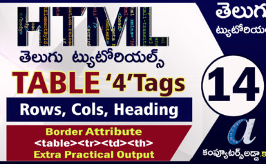 Html Telugu Tutorials || Part-14 || || TABLE || With 4 TAGS & BORDER Attribute || Extra Practical Output